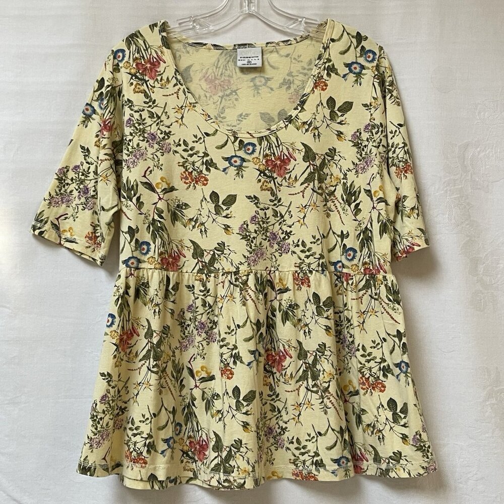 Color Me Cotton CMC Blouse Women Medium Floral Top Stretchy Boho Peplum Cottage